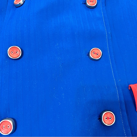 Vintage 60s/70s blue and red mini dress double breasted buttons with collar - Picture 9 of 11